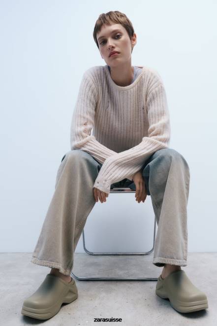 Zara chaussure P66V728 femmes sabots caoutchoutés vert kaki