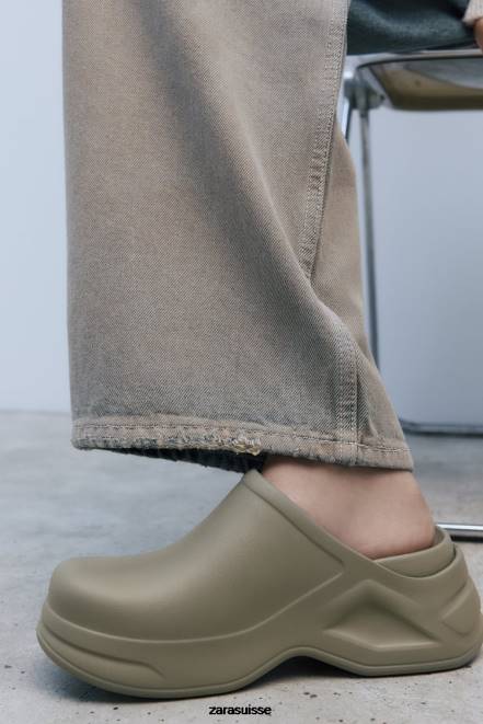 Zara chaussure P66V728 femmes sabots caoutchoutés vert kaki