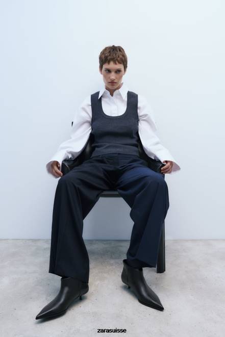 Zara chaussure P66V729 femmes bottines en cuir à petit talon noir