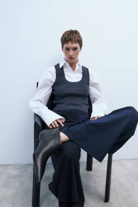 Zara chaussure P66V729 femmes bottines en cuir à petit talon noir