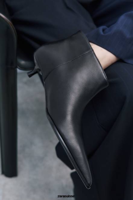 Zara chaussure P66V729 femmes bottines en cuir à petit talon noir