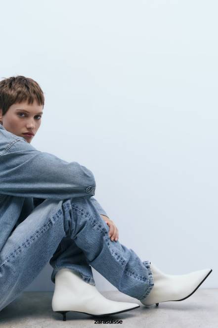 Zara chaussure P66V730 femmes bottines à petit talon blanc