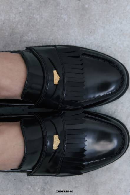 Zara chaussure P66V731 femmes mocassins plats à bordure en métal noir