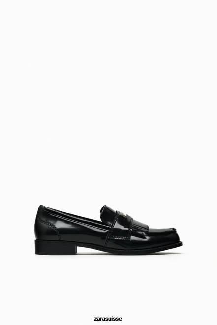 Zara chaussure P66V731 femmes mocassins plats à bordure en métal noir