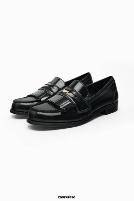 Zara chaussure P66V731 femmes mocassins plats à bordure en métal noir