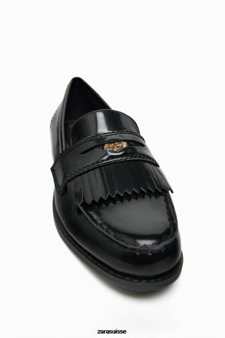 Zara chaussure P66V731 femmes mocassins plats à bordure en métal noir