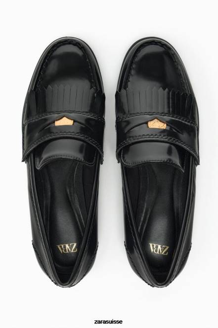 Zara chaussure P66V731 femmes mocassins plats à bordure en métal noir