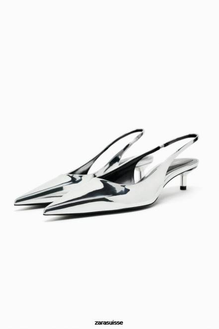 Zara chaussure P66V738 femmes talons chaton à bride arrière argent