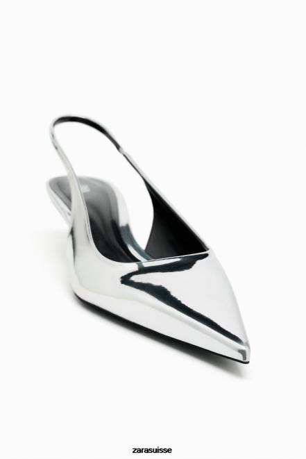 Zara chaussure P66V738 femmes talons chaton à bride arrière argent