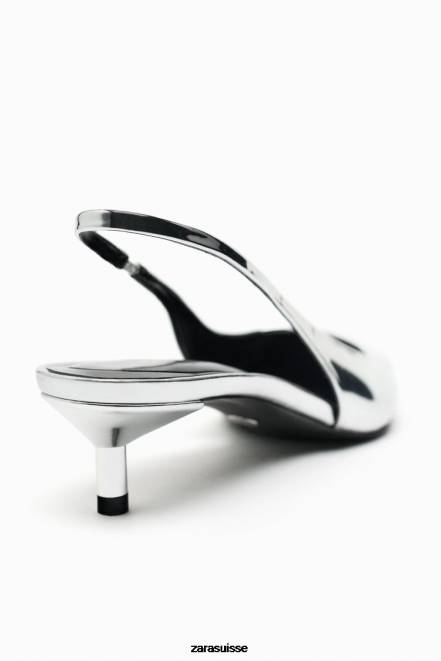 Zara chaussure P66V738 femmes talons chaton à bride arrière argent