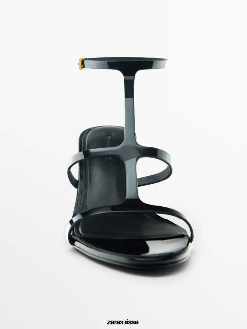 Zara chaussure P66V861 femmes sandales à talons et brides vernies noir