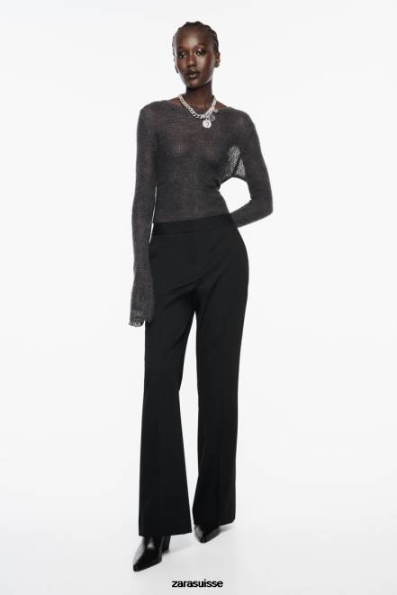 Zara vêtements P66V880 femmes pantalon évasé sur toute la longueur noir