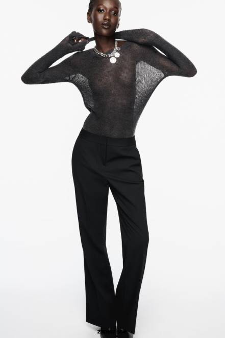 Zara vêtements P66V880 femmes pantalon évasé sur toute la longueur noir