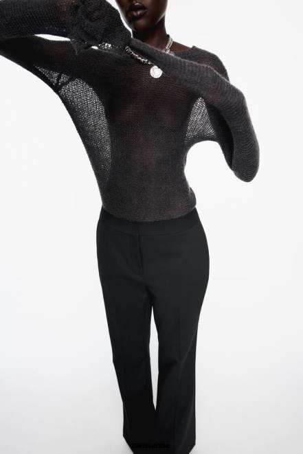 Zara vêtements P66V880 femmes pantalon évasé sur toute la longueur noir