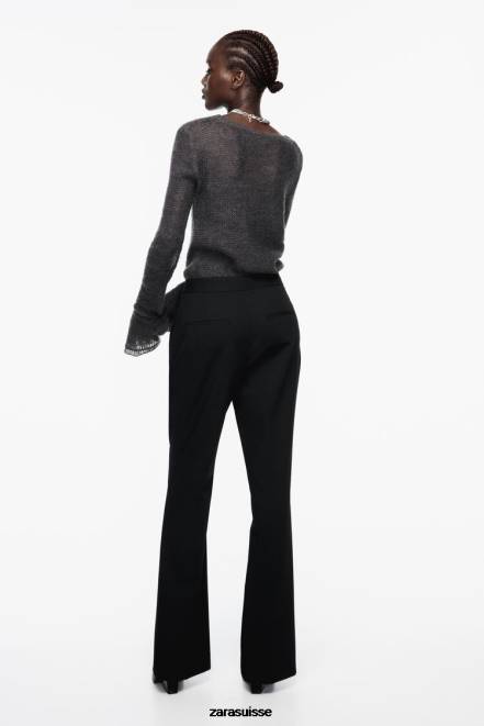 Zara vêtements P66V880 femmes pantalon évasé sur toute la longueur noir