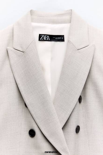 Zara vêtements P66V881 femmes blazer long ajusté gris/beige