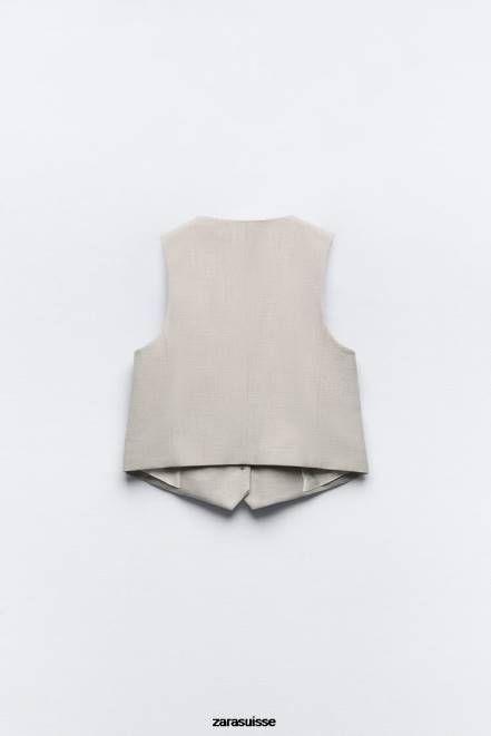 Zara vêtements P66V882 femmes gilet court ajusté gris/beige