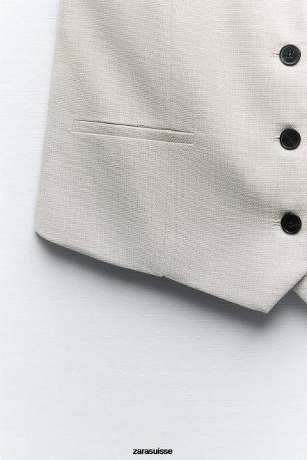 Zara vêtements P66V882 femmes gilet court ajusté gris/beige