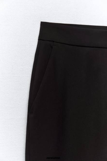Zara vêtements P66V884 femmes pantalon droit à revers retroussés noir