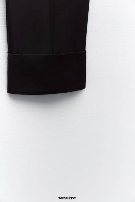 Zara vêtements P66V884 femmes pantalon droit à revers retroussés noir