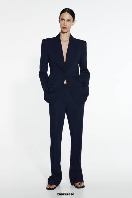 Zara vêtements P66V885 femmes pantalon évasé sur toute la longueur bleu marine