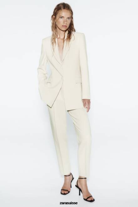 Zara vêtements P66V886 femmes pantalon slim taille haute écru