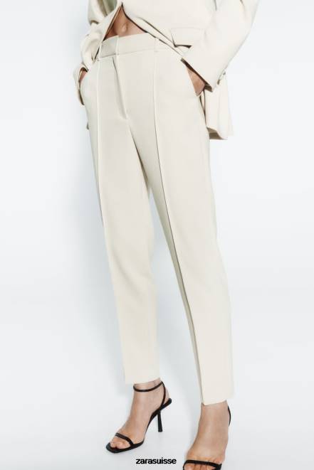 Zara vêtements P66V886 femmes pantalon slim taille haute écru