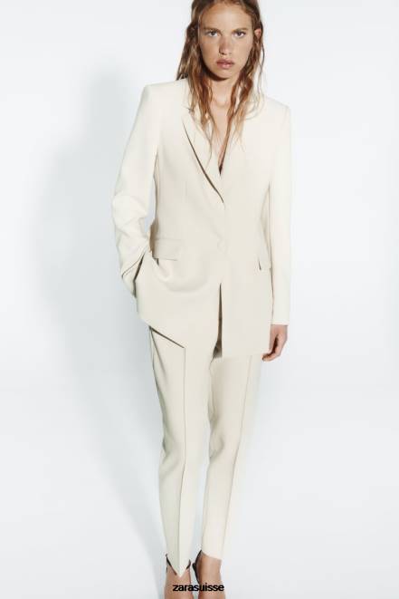 Zara vêtements P66V886 femmes pantalon slim taille haute écru