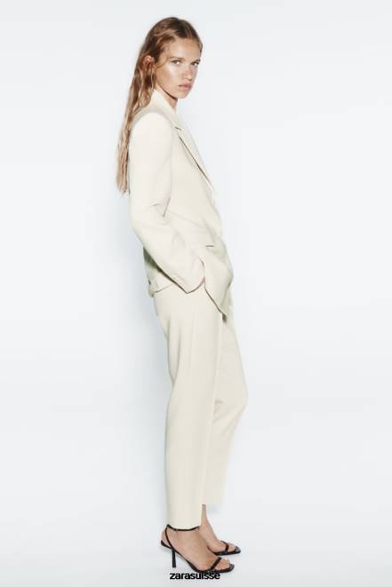 Zara vêtements P66V886 femmes pantalon slim taille haute écru