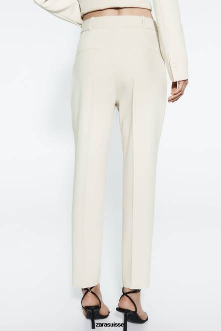 Zara vêtements P66V886 femmes pantalon slim taille haute écru