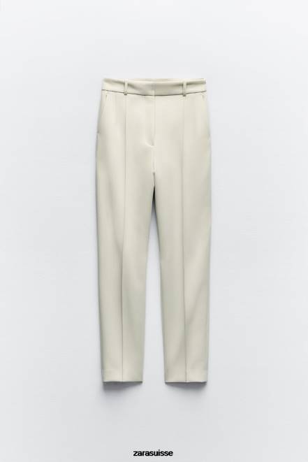 Zara vêtements P66V886 femmes pantalon slim taille haute écru