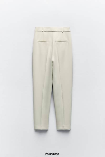 Zara vêtements P66V886 femmes pantalon slim taille haute écru