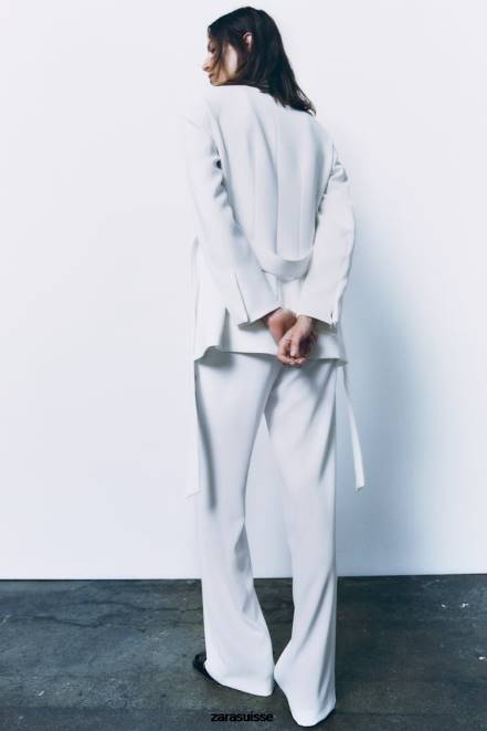 Zara vêtements P66V889 femmes pantalon coupe classique taille haute écru