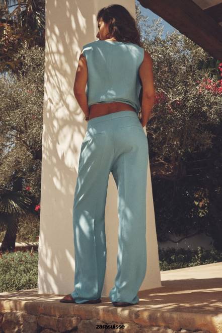 Zara vêtements P66V890 femmes pantalon droit bleu/acier