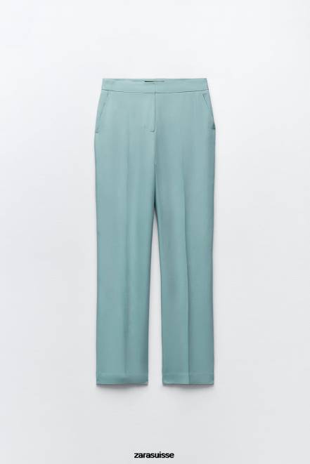 Zara vêtements P66V890 femmes pantalon droit bleu/acier