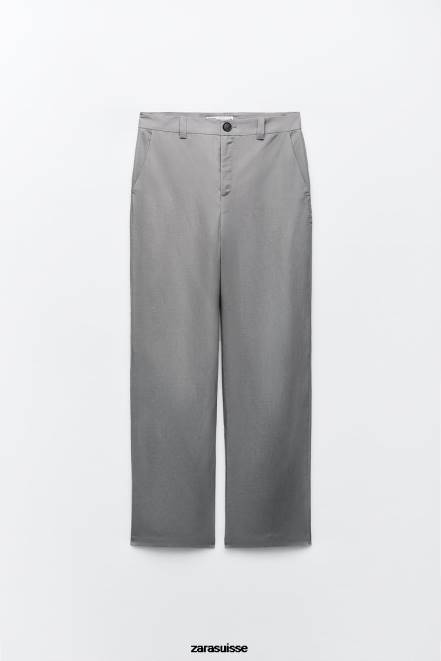 Zara vêtements P66V891 femmes pantalon évasé en lin mélangé gris