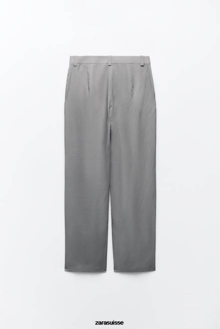 Zara vêtements P66V891 femmes pantalon évasé en lin mélangé gris