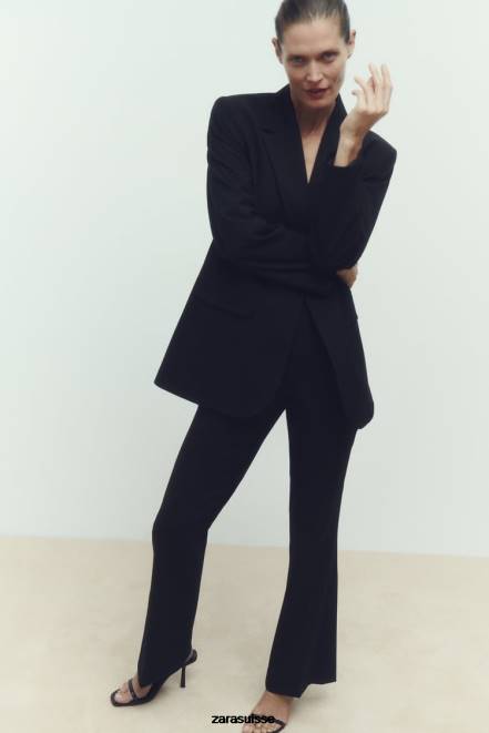 Zara vêtements P66V892 femmes pantalon évasé pleine longueur noir