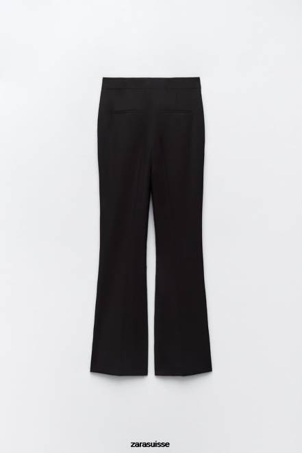 Zara vêtements P66V892 femmes pantalon évasé pleine longueur noir