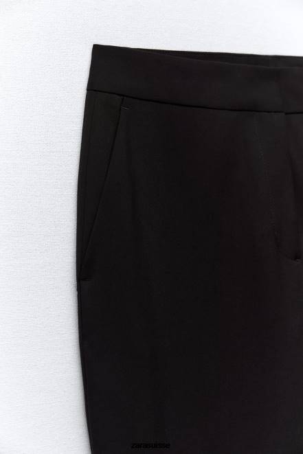 Zara vêtements P66V892 femmes pantalon évasé pleine longueur noir