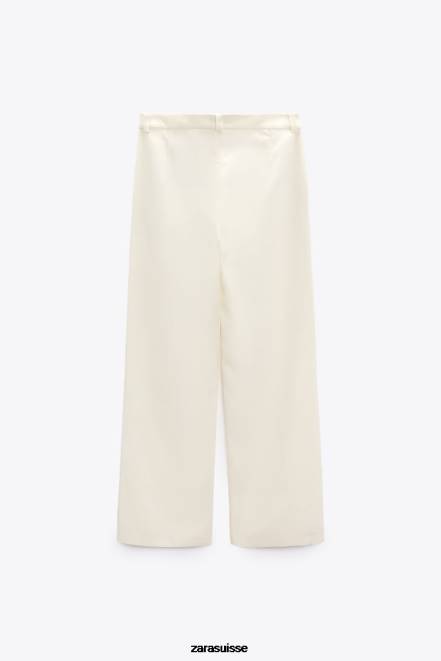 Zara vêtements P66V893 femmes pantalon évasé en lin mélangé vanille