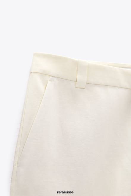 Zara vêtements P66V893 femmes pantalon évasé en lin mélangé vanille