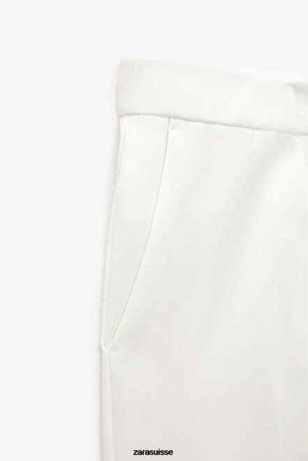Zara vêtements P66V898 femmes pantalon droit à revers retroussés écru