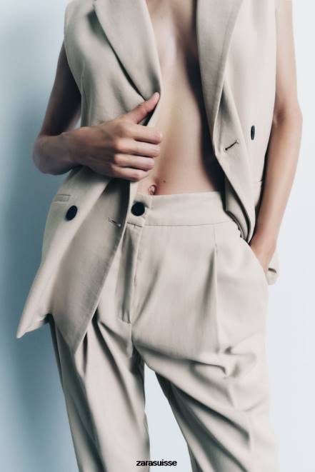 Zara vêtements P66V903 femmes pantalon fuselé sable