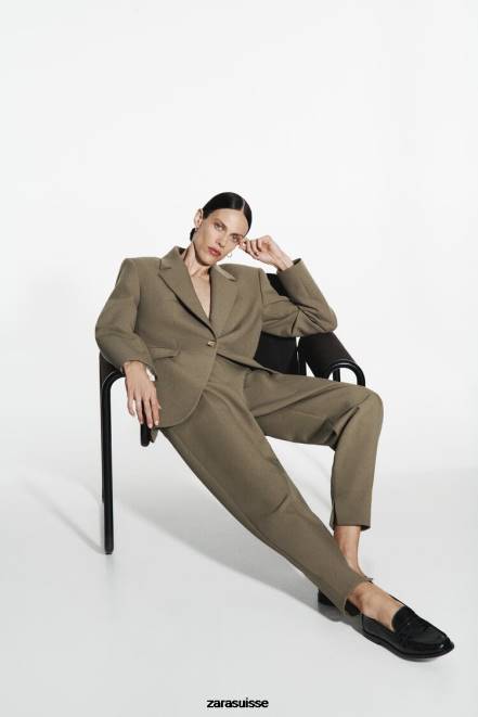 Zara vêtements P66V905 femmes pantalon marteau kaki