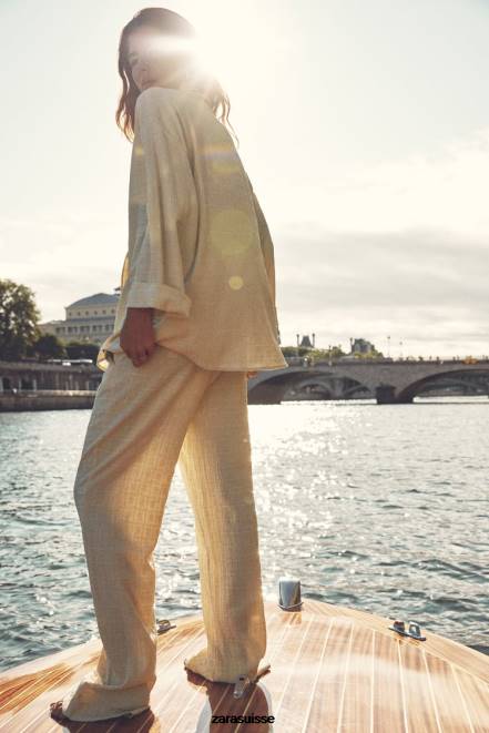 Zara vêtements P66V906 femmes blazer croisé effet froissé écru