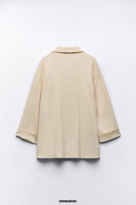 Zara vêtements P66V906 femmes blazer croisé effet froissé écru