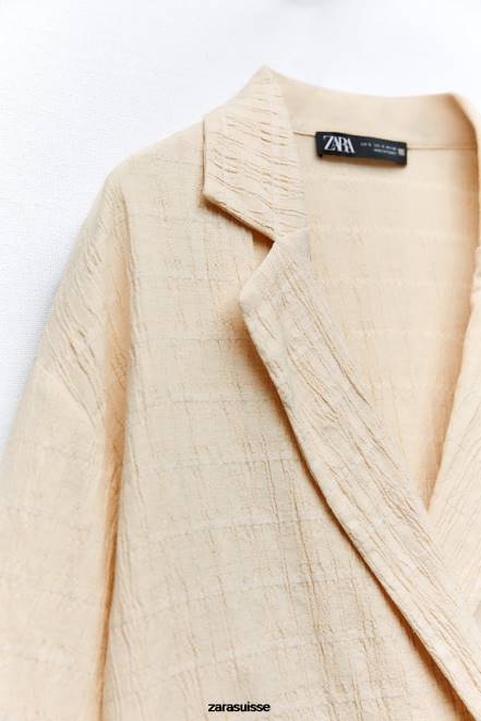 Zara vêtements P66V906 femmes blazer croisé effet froissé écru
