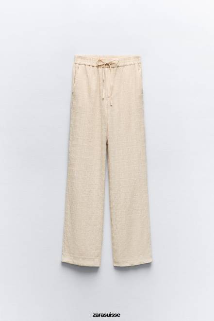 Zara vêtements P66V907 femmes pantalon droit effet froissé écru