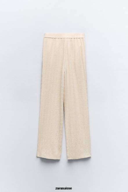 Zara vêtements P66V907 femmes pantalon droit effet froissé écru